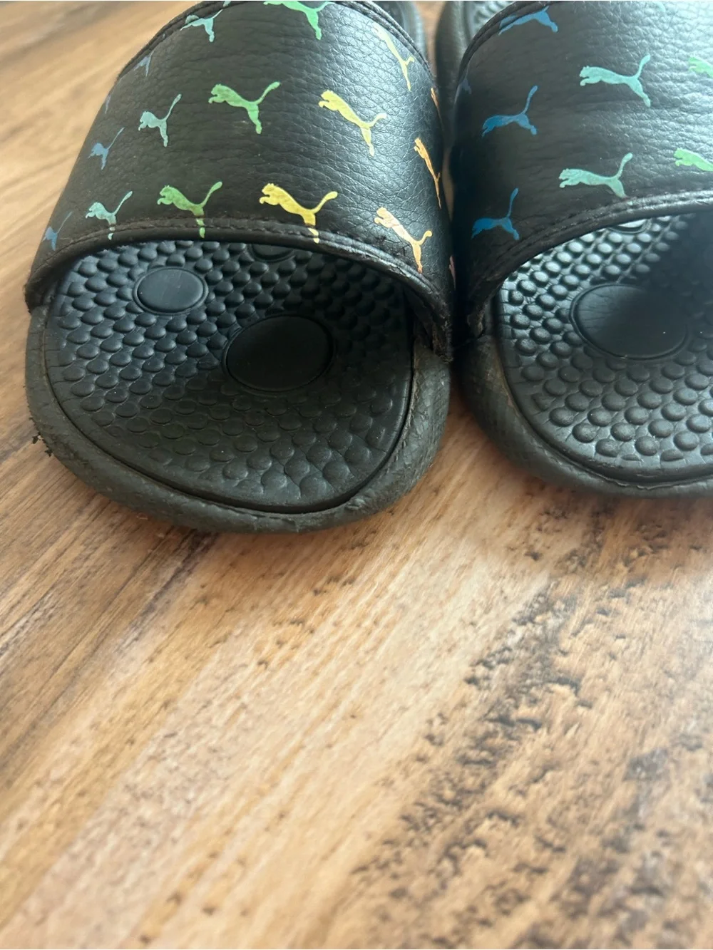 Puma Black Kids' Slide Sandals with Rainbow Puma Logos